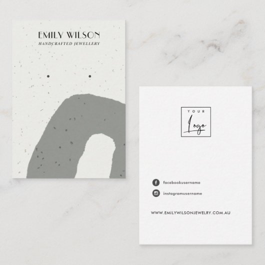 ABSTRACTE GRAY CERAMIC TEXTURE STUD EARRING DISPLA VISITEKAARTJE (Voorkant / Achterkant)