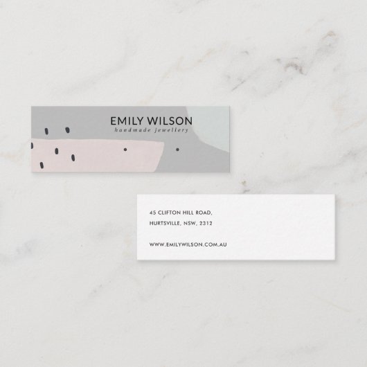 ABSTRACTE GRAY DUSKY PINK STUD EARRING DISPLAY MIN MINI VISITEKAARTJE (Voorkant / Achterkant)