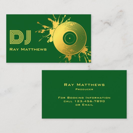 Abstracte Green Gold Music Disc DJ Visitekaartje (Voorkant / Achterkant)