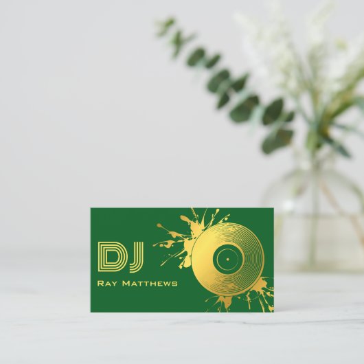 Abstracte Green Gold Music Disc DJ Visitekaartje (Staand voorkant)