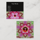 ABSTRACTE GREEN RED STAR, RUBY GEMSTONE MONOGRAM VIERKANTE VISITEKAARTJE (Voorkant / Achterkant)