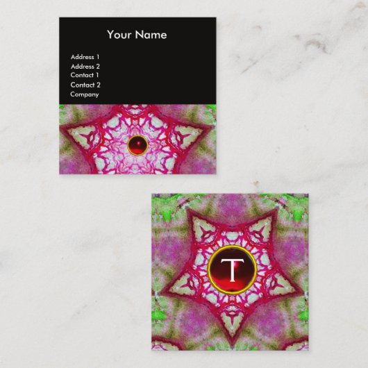 ABSTRACTE GREEN RED STAR, RUBY GEMSTONE MONOGRAM VIERKANTE VISITEKAARTJE (Voorkant / Achterkant)