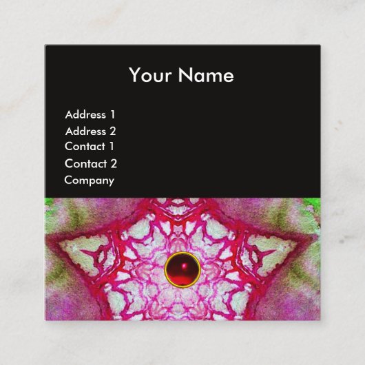 ABSTRACTE GREEN RED STAR, RUBY GEMSTONE MONOGRAM VIERKANTE VISITEKAARTJE (Voorkant)