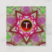 ABSTRACTE GREEN RED STAR, RUBY GEMSTONE MONOGRAM VIERKANTE VISITEKAARTJE (Achterkant)
