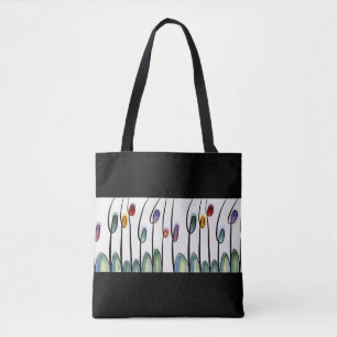  abstracte grens voor bloemen in zwart tote bag
