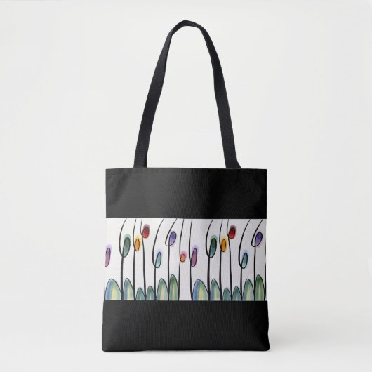 abstracte grens voor bloemen in zwart tote bag (Voorkant)