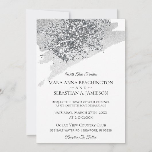 *~* Abstracte Grey Brush Stroke Silver Glitter Kaart (Voorkant)