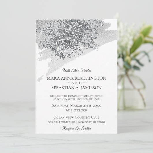 *~* Abstracte Grey Brush Stroke Silver Glitter Kaart (Staand voorkant)