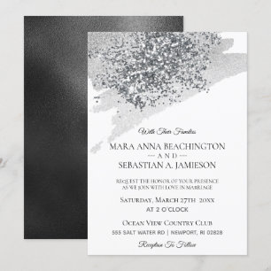 *~* Abstracte Grey Brush Stroke Silver Glitter Kaart