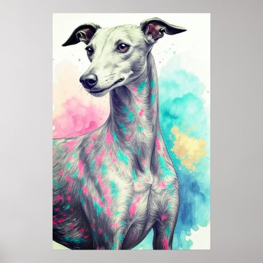 Abstracte Greyhound Tekenen met Levendige Kleuren Poster (Voorkant)