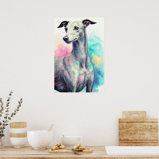 Abstracte Greyhound Tekenen met Levendige Kleuren  Poster (Keuken)