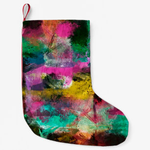 abstracte grijpachtergrond van kleurchaotische ver kleine kerstsok