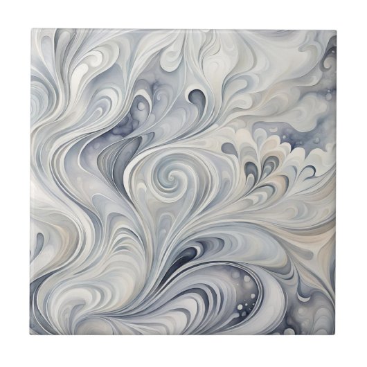 Abstracte Grijze Bladeren 2 Keramische Tegel Tegeltje (Voorkant)