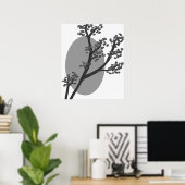 Abstracte grijze boom en moon Silhouette Poster (Thuiskantoor)
