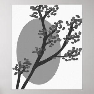 Abstracte grijze boom en moon Silhouette Poster
