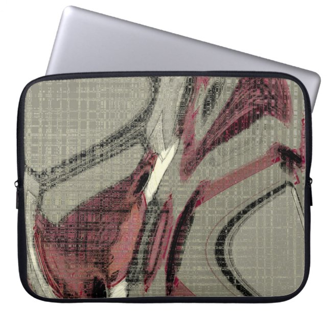 Abstracte grijze en rode kunst laptop sleeve (Voorkant)