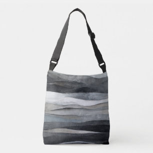 Abstracte grijze golven kunst crossbody tas