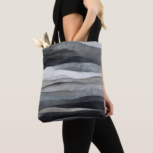 Abstracte grijze golven kunst tote bag (Dichtbij)