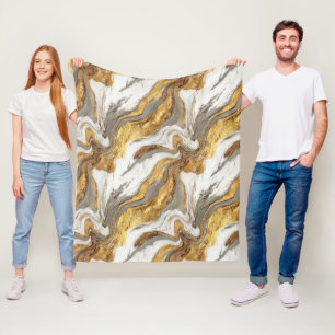 Abstracte grijze marmertextuur met vloeiend goud fleece deken
