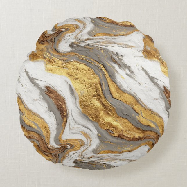 Abstracte grijze marmertextuur met vloeiend goud rond kussen (Voorkant)