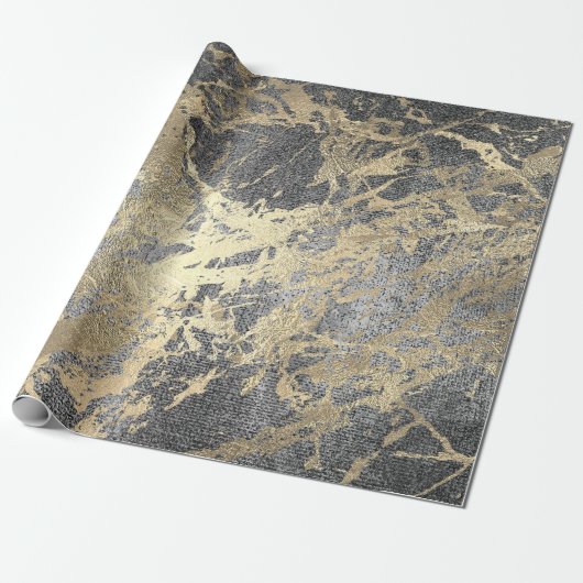 Abstracte grijze verf Golden Metallic Strokes Cadeaupapier (Uitgerold)