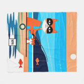 Abstracte grillige katten vissen in een bootmonogr fleece deken (Voorkant (Horizontaal))