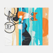 Abstracte grillige kattenfietsminimalist fleece deken (Voorkant (Horizontaal))