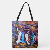 Abstracte grillige pinguïn familie bloemig kleurri tote bag (Voorkant)