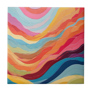 Abstracte grillige regenboog golvende strepen tegeltje