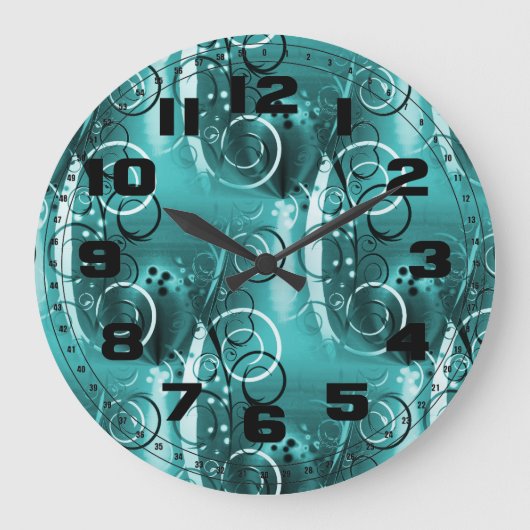 Abstracte grilzwijn Aqua Blue Girly Gifts Grote Klok (Voorkant)
