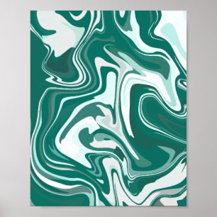 Abstracte groen-witte marmeren werveling poster