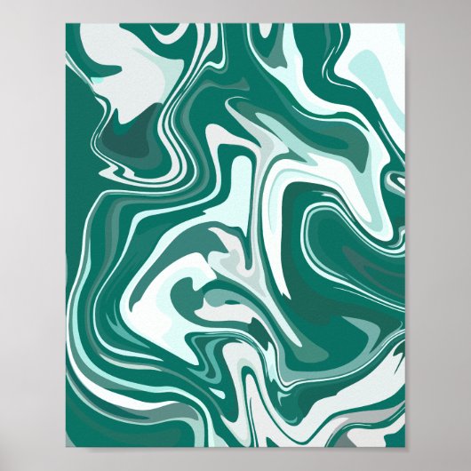 Abstracte groen-witte marmeren werveling poster (Voorkant)