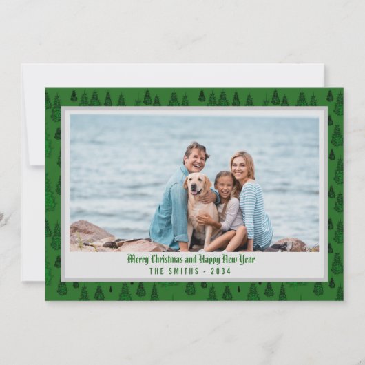 Abstracte groenblijvende bomen Familie Foto Kerstm Feestdagenkaart (Voorkant)