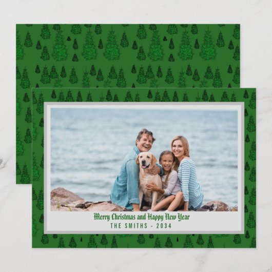 Abstracte groenblijvende bomen Familie Foto Kerstm Feestdagenkaart (Voorkant / Achterkant)