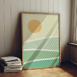 Abstracte groene bergen poster<br><div class="desc">Abstract groen berglandschap met zonsondergang.</div>