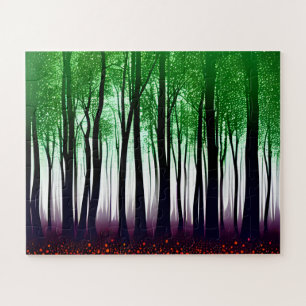 Abstracte groene bladeren op zwart silhouetbos legpuzzel
