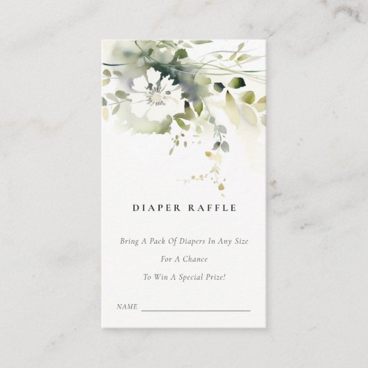 Abstracte groene bloemluierraffle baby shower informatiekaartje (Voorkant)