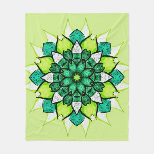 Abstracte Groene Boho Floral Mandala Fleece Deken (Voorkant)