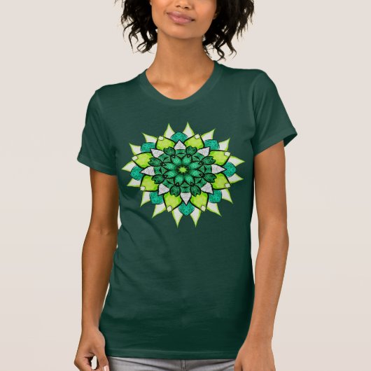 Abstracte Groene Boho Floral Mandala T-shirt (Voorkant)
