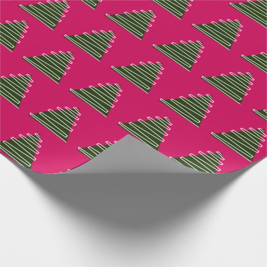 Abstracte, groene bomen op roze kerst cadeaupapier (Hoek)