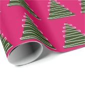 Abstracte, groene bomen op roze kerst cadeaupapier (Rol Hoek)