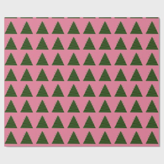 Abstracte groene bomen op roze kerst cadeaupapier (Vlak)