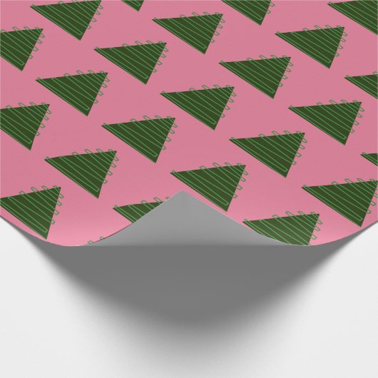 Abstracte groene bomen op roze kerst cadeaupapier (Hoek)