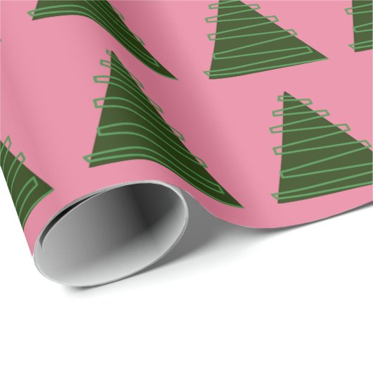 Abstracte groene bomen op roze kerst cadeaupapier (Rol Hoek)