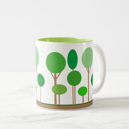 Abstracte groene bomen tweekleurige koffiemok (Voorkant rechts)
