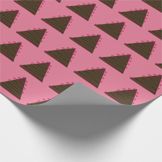 Abstracte groene boom op roze kerst cadeaupapier (Hoek)