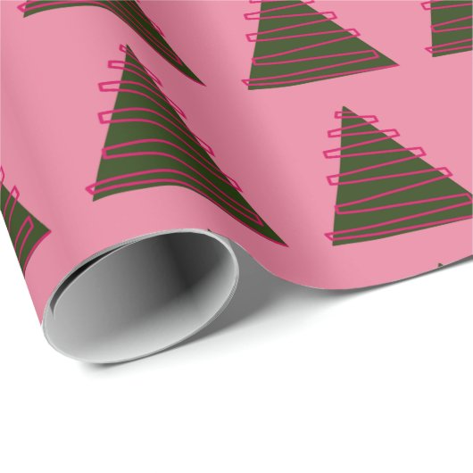 Abstracte groene boom op roze kerst cadeaupapier (Rol Hoek)