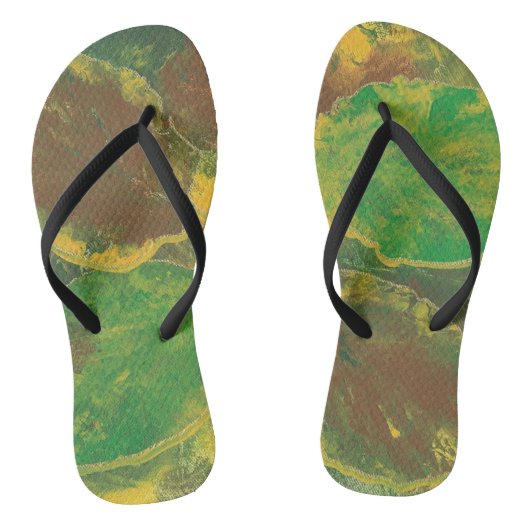 Abstracte groene bruine berkenbladeren herfst Flip Teenslippers (Voetbed)