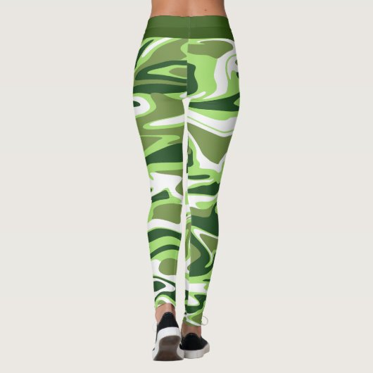 Abstracte Groene Camouflage Marble St. Patrick's D Leggings (Achterkant)