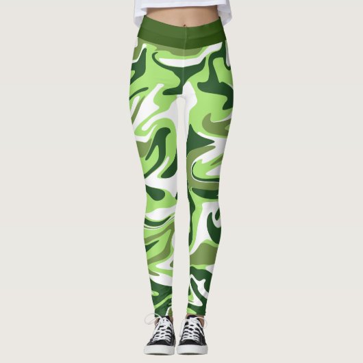 Abstracte Groene Camouflage Marble St. Patrick's D Leggings (Voorkant)